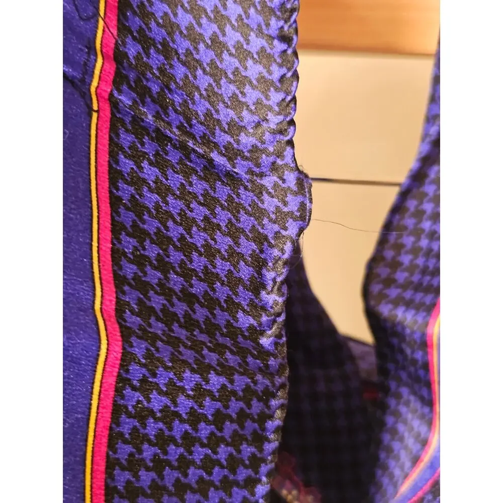1986 Ginnie Johansen 100% Silk Blue Patterned Scarf with Pink Accent